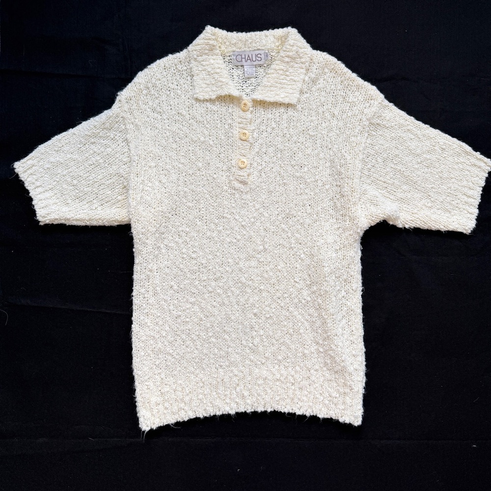 Chaus Men’s Knit Shirt Cream White Men’s Size Small Made In Korea
